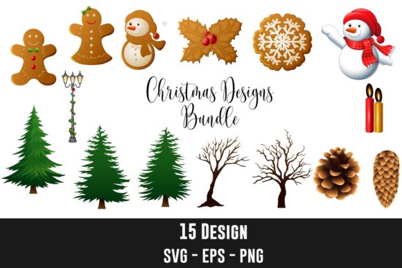 15 Christmas Elements Design Clipart for Commercial Use