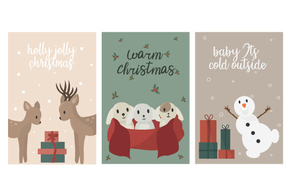 Christmas Card Pretty Set Illustrations
