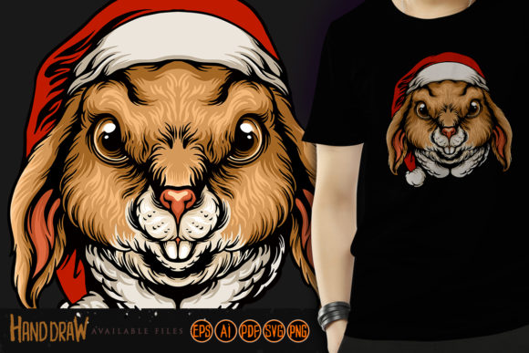 Christmas Cute Bunny Hat Illustration for Branding