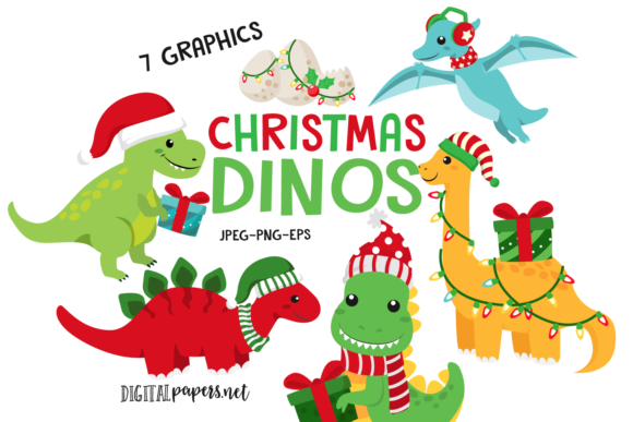 Christmas Dinosaurs Illustrations for Festive Design Projects