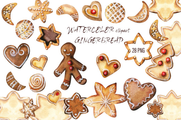 Christmas Gingerbread Watercolor Clipart for Illustrations