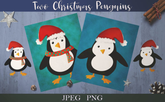 Christmas Graphic - Penguins with Hat Illustrations