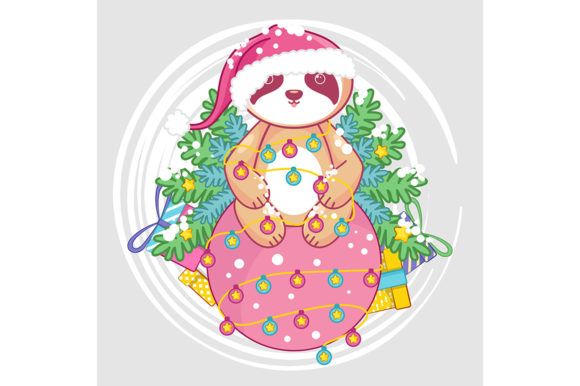 Christmas Greeting Card with Cute Sloth Illustrations