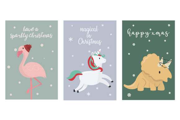 Christmas Greeting Cards Animal Illustrations