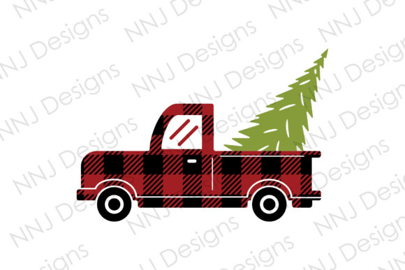 Christmas Truck with Tree Buffalo Plaid Illustrations