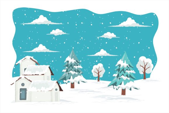 Christmas White Snow in Village Illustrations