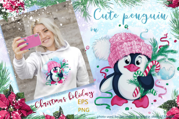 Cute Penguin and Christmas Winter