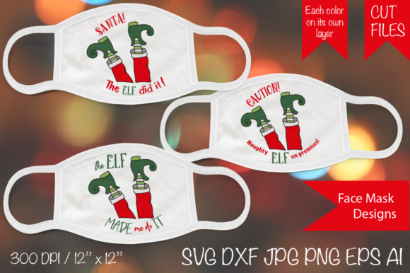 ELF Masks Sublimation. Christmas Mask Illustrations