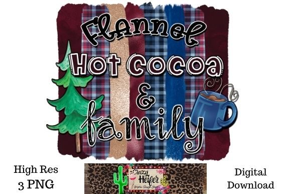 Flannel Hot Cocoa Family Christmas PNG Illustrations