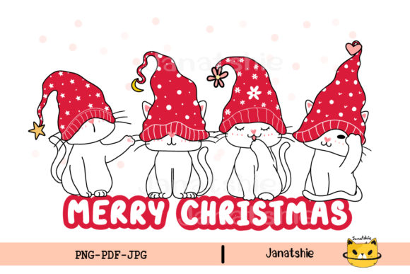 Merry Christmas Cute Kitten Cat Clipart Illustrations